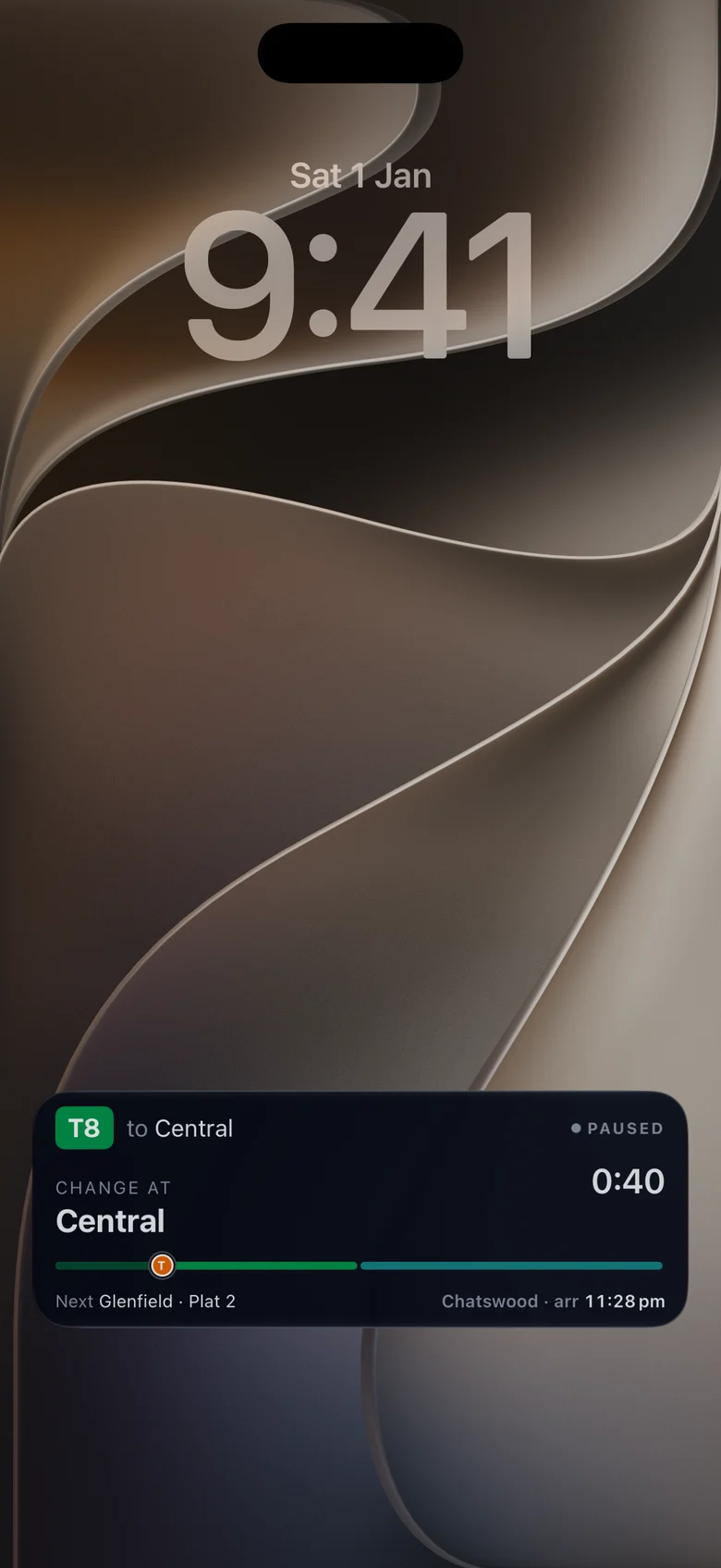 Platform on iPhone: a Live Activity on the Lock Screen showing the next part of the trip